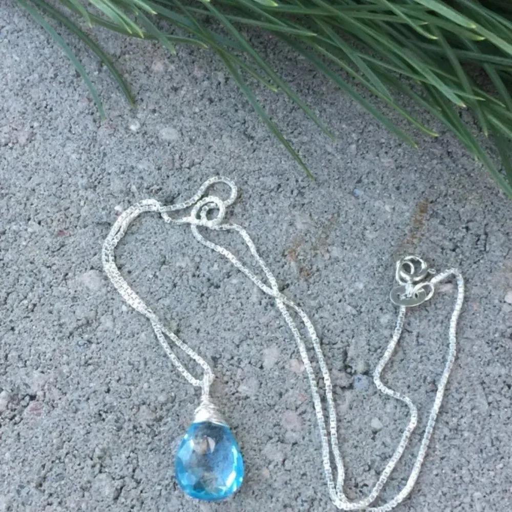 Large Blue Topaz Solitaire Gemstone Necklace - image 1